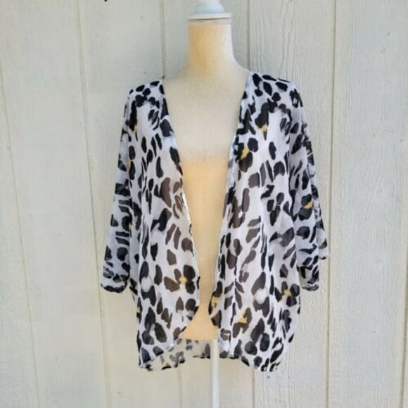 womens leopard print sheer open front cardigan/swim coverup size small - Picture 1 of 4